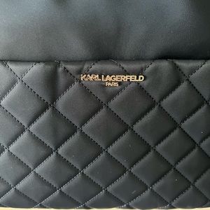 Karl Lagerfeld navy blue nylon quilted shoulder bag purse tote w/ chain straps